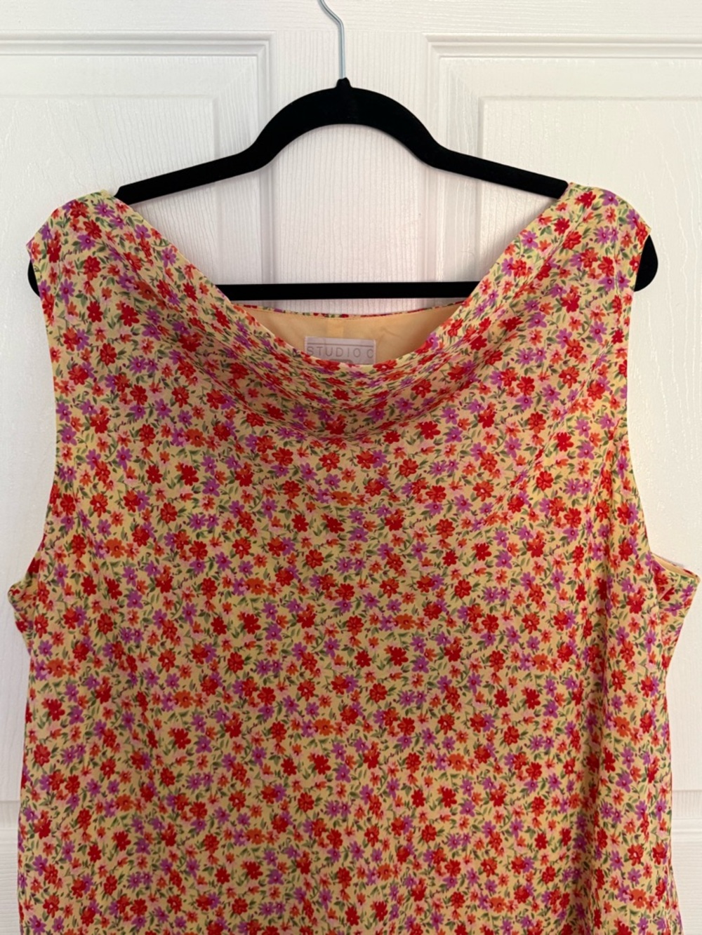 Studio C Plus Floral Dress 24W Yellow Red Sleeveless Midi Plus Size - Picture 5 of 5